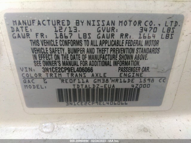 2014 NISSAN VERSA NOTE SV VIN: 3N1CE2CP9EL406066
