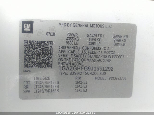 Chevrolet Express Passenger Lt 2018 1GAZGPFG9J1331292 Image 9