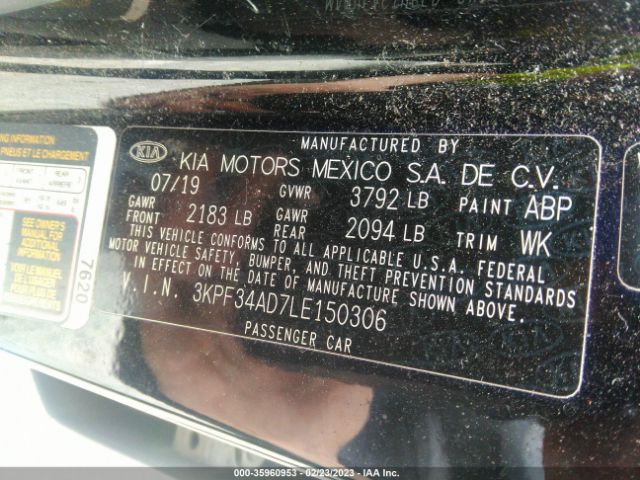 3KPF34AD7LE150306 KIA Forte Gt-line