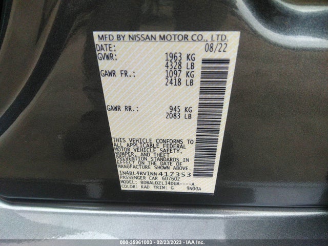 Nissan Altima 2.5 S 2022 1N4BL4BV1NN417353 Image 9