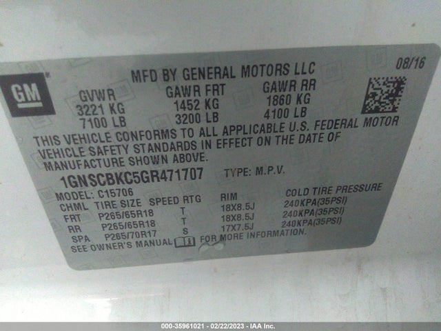 Chevrolet Tahoe Lt 2016 1GNSCBKC5GR471707 Image 9