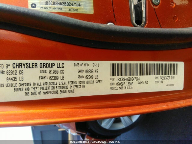Dodge Caliber Mainstreet 2011 1B3CB3HA2BD247104 Image 10