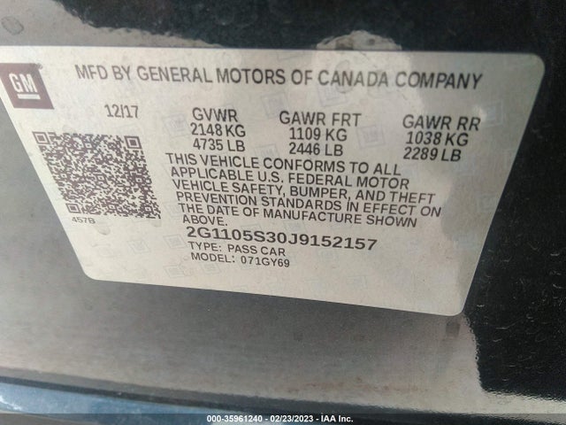 Chevrolet IMPALA LT 2018 2G1105S30J9152157 Image 9