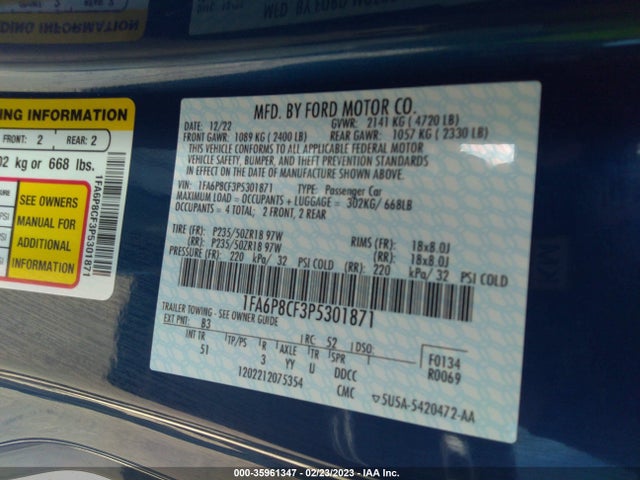 2023 Ford Mustang, VIN: 1FA6P8CF3P5301871