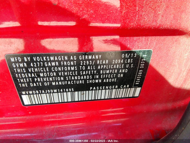 WVWDB7AJ9DW141695 Volkswagen Golf W/conv