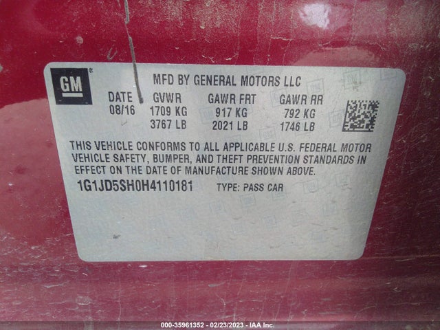 Chevrolet SONIC LT 2017 1G1JD5SH0H4110181 Image 9