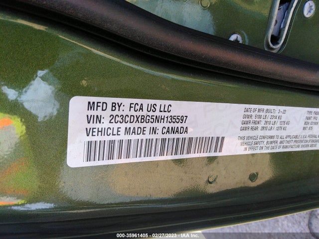 2022 DODGE CHARGER SXT VIN: 2C3CDXBG5NH135597