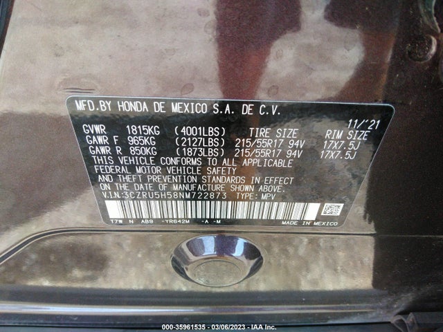 2022 Honda HR-V, VIN: 3CZRU5H58NM722873