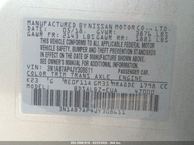 Nissan SENTRA S 2018 3N1AB7AP4JY308611 Image 11