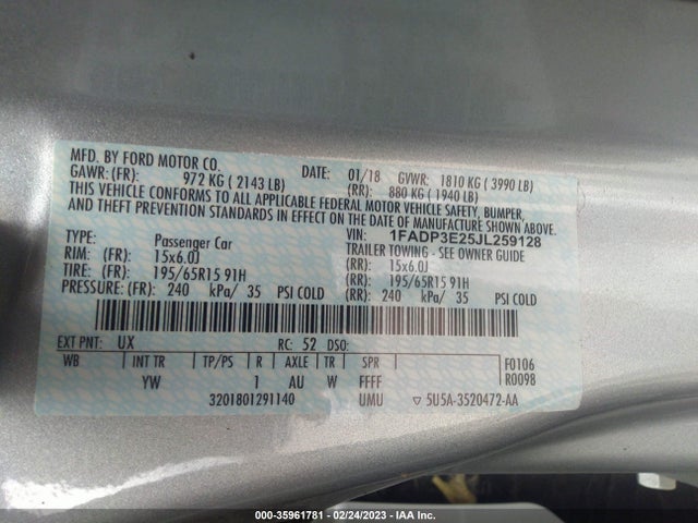 Ford FOCUS S 2018 1FADP3E25JL259128 Image 11
