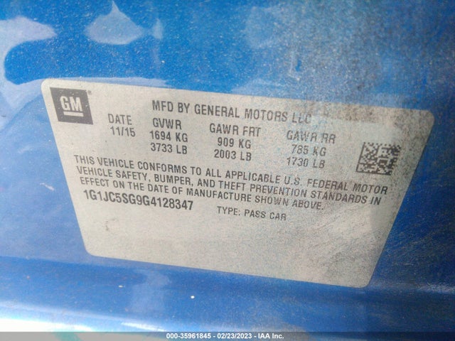 Chevrolet SONIC LT 2016 1G1JC5SG9G4128347 Image 10