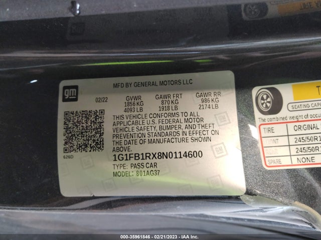 Chevrolet Camaro 1lt 2022 1G1FB1RX8N0114600 Image 9