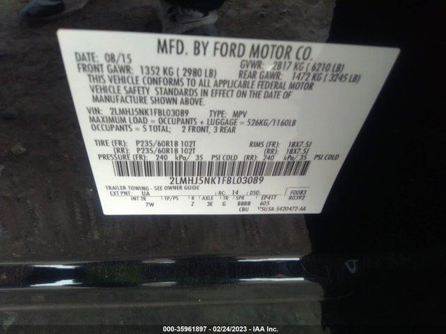 Lincoln MKT 2015 2LMHJ5NK1FBL03089 Image 10