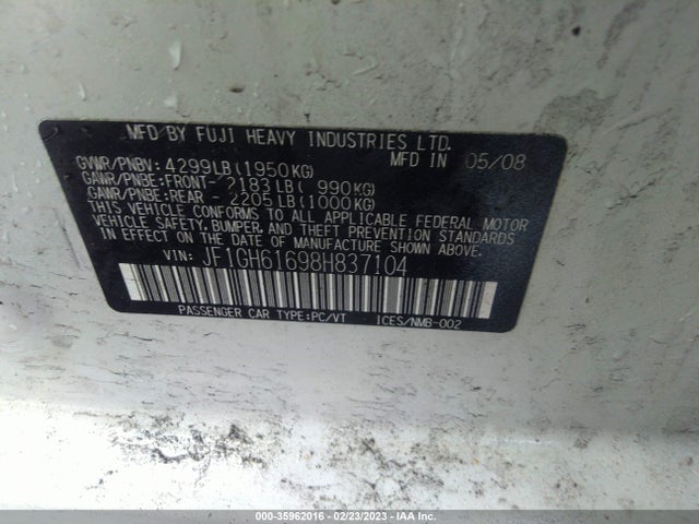 Subaru Impreza Wagon I W/premium Pkg 2008 JF1GH61698H837104 Image 10