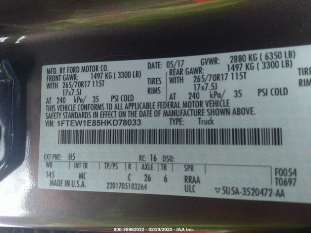 1FTEW1E85HKD78033 Ford F-150 Xl/xlt