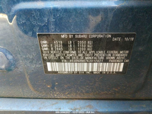 4S3BNAN67K3012421 Subaru Legacy Limited
