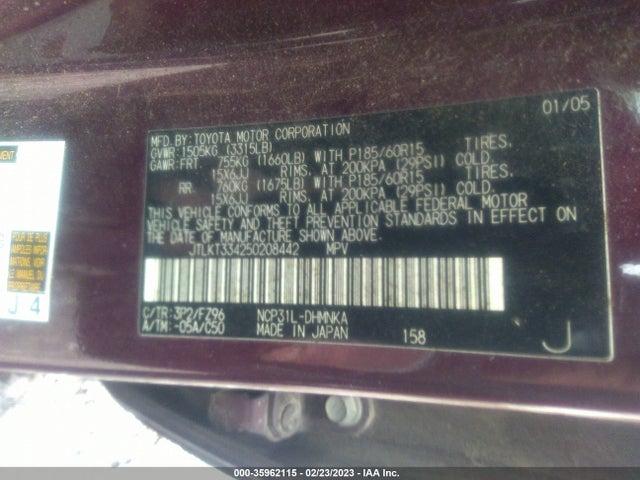 2005 SCION XB VIN: JTLKT334250208442