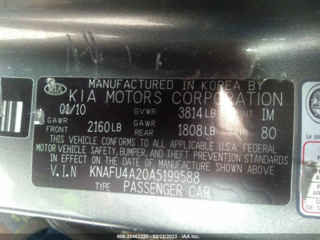 KNAFU4A20A5199588 KIA FORTE EX