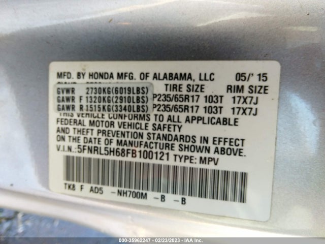 2015 HONDA ODYSSEY EX-L VIN: 5FNRL5H68FB100121