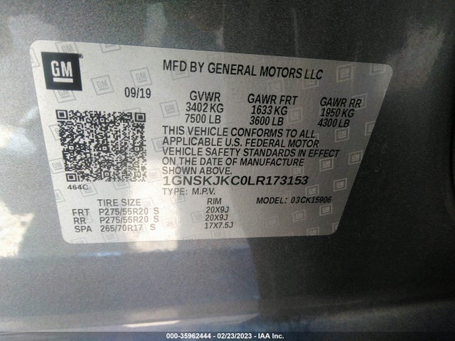 2020 Chevrolet Suburban, VIN: 1GNSKJKC0LR173153
