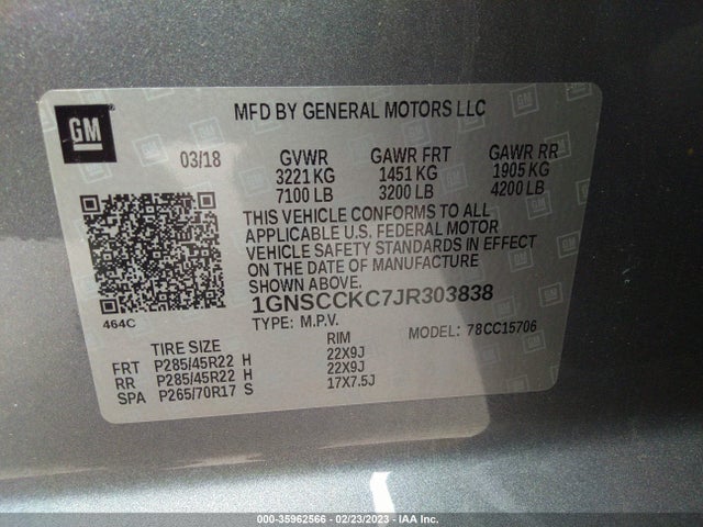 2018 Chevrolet Tahoe, VIN: 1GNSCCKC7JR303838