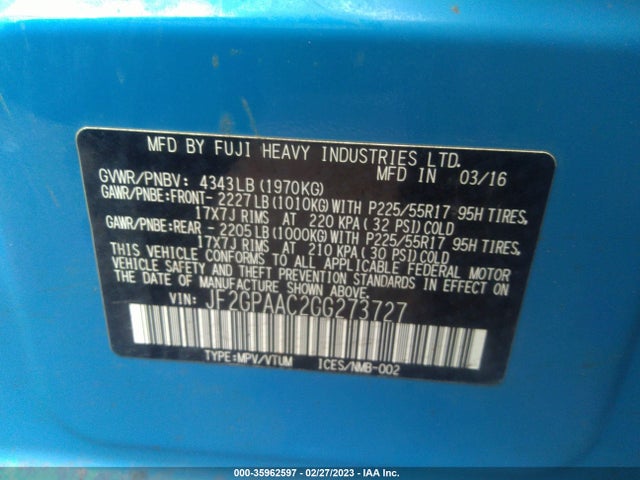 Subaru CROSSTREK 2016 JF2GPAAC2GG273727 Image 10