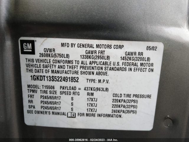 1GKDT13S522491852 GMC Envoy Sle