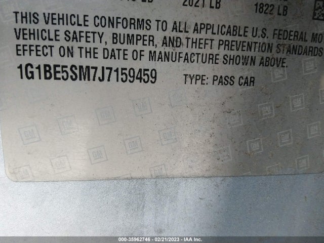 Chevrolet CRUZE LT 2018 1G1BE5SM7J7159459 Image 10