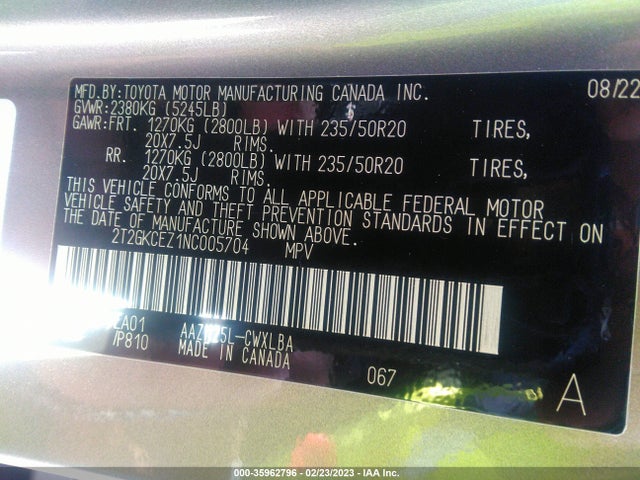 2022 Lexus NX, VIN: 2T2GKCEZ1NC005704