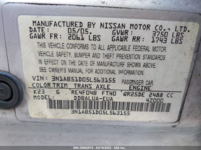 3N1AB51D05L563155 Nissan Sentra Se-r