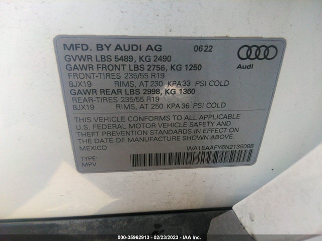 WA1EAAFY6N2135088 Audi Q5 S Line Premium Plus