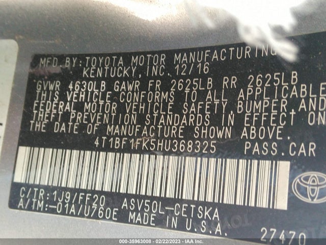 Toyota Camry 2017 4T1BF1FK5HU368325 Image 9