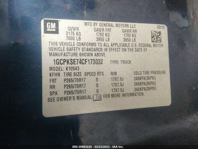 2012 CHEVROLET SILVERADO 1500 LT VIN: 1GCPKSE74CF173032