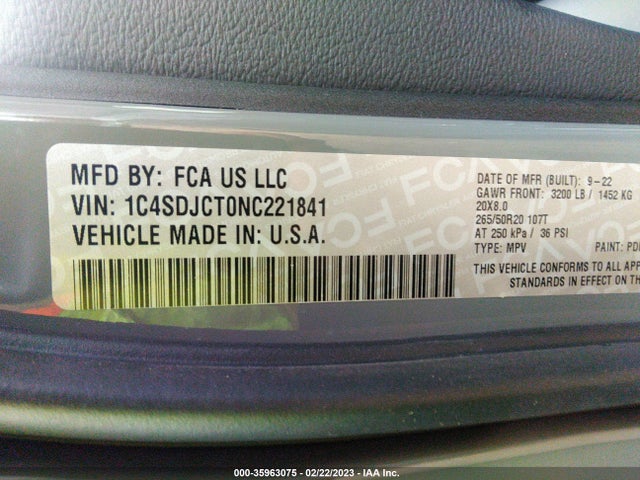 2022 Dodge Durango, VIN: 1C4SDJCT0NC221841