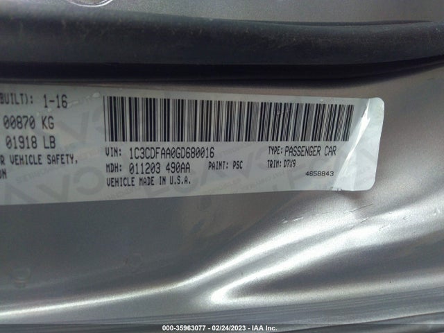 Dodge DART SE 2016 1C3CDFAA0GD680016 Image 9