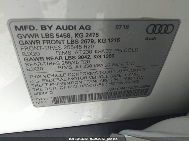 WA1CNAFY3J2220394 Audi Q5 Prestige/tech Prestige