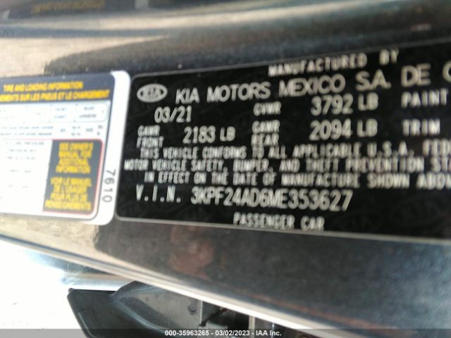 3KPF24AD6ME353627 KIA Forte Lxs