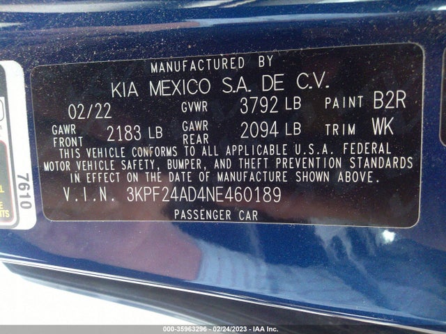 2022 Kia Forte, VIN: 3KPF24AD4NE460189
