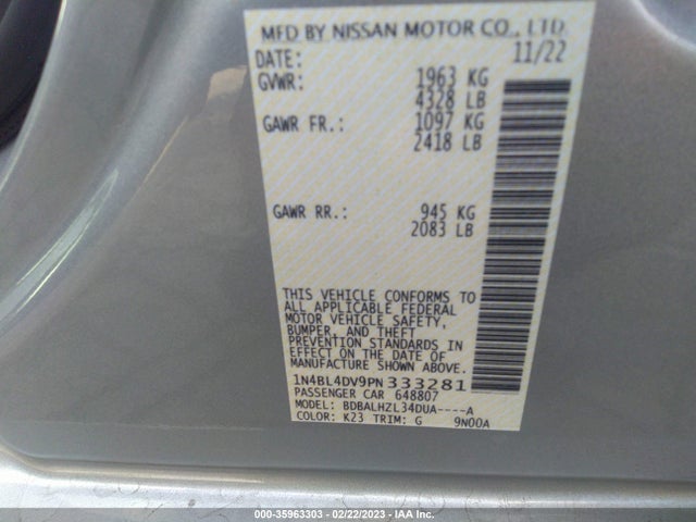 Nissan Altima 2.5 Sv 2023 1N4BL4DV9PN333281 Image 9