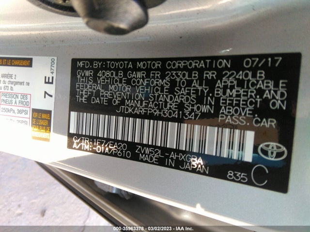 2017 Toyota Prius, VIN: JTDKARFP9H3041347