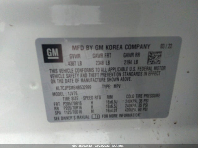 Chevrolet Trax Lt 2022 KL7CJPSM5NB532999 Image 9