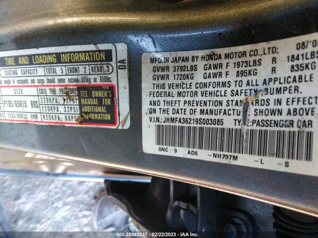 Honda CIVIC HYBRID 2009 JHMFA36219S003085 Image 10