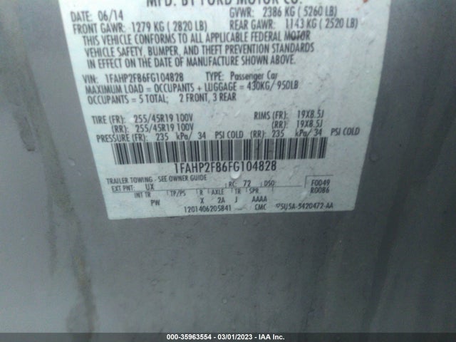 Ford Taurus Limited 2015 1FAHP2F86FG104828 Image 9