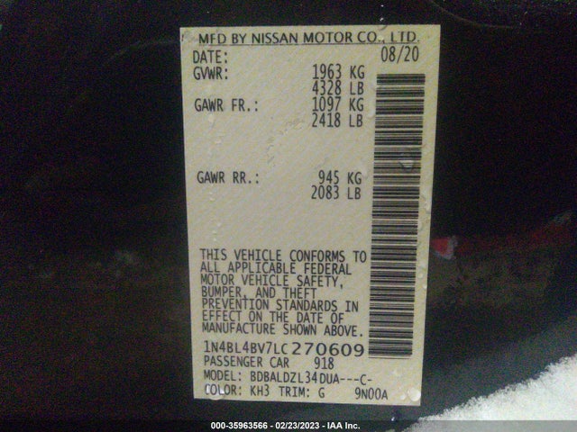 Nissan Altima 2.5 S 2020 1N4BL4BV7LC270609 Image 10