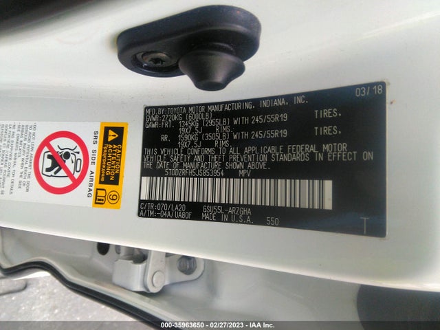 2018 TOYOTA HIGHLANDER LIMITED VIN: 5TDDZRFH5JS853954
