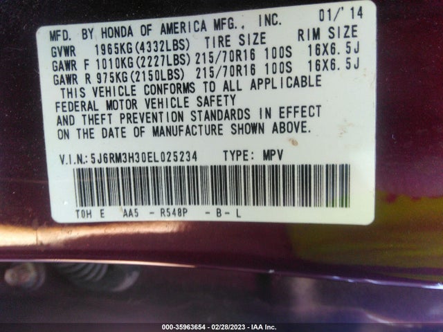 Honda CR-V LX 2014 5J6RM3H30EL025234 Image 9