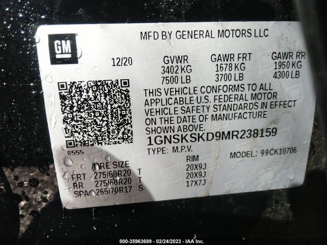 Chevrolet Tahoe Premier 2021 1GNSKSKD9MR238159 Image 9