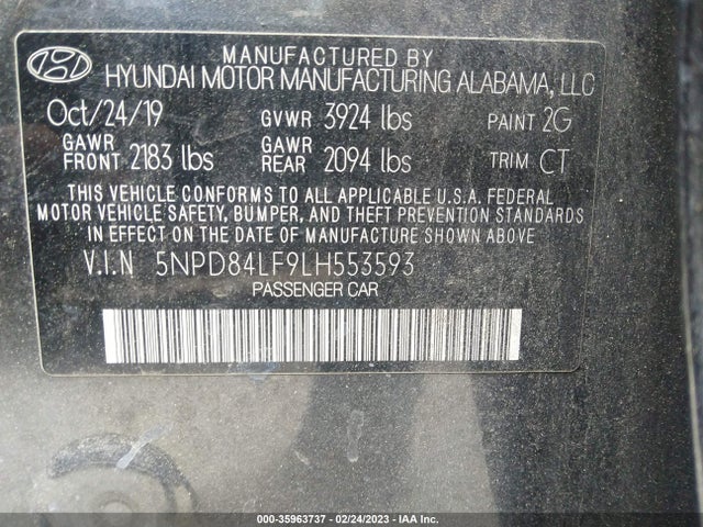 Hyundai ELANTRA SEL 2020 5NPD84LF9LH553593 Image 9