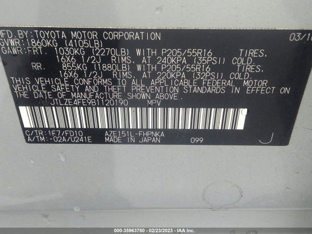2011 SCION XB VIN: JTLZE4FE9B1120190