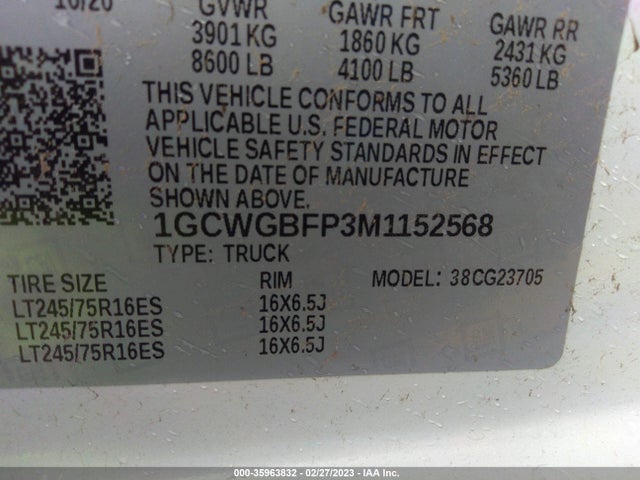 2021 Chevrolet Express, VIN: 1GCWGBFP3M1152568